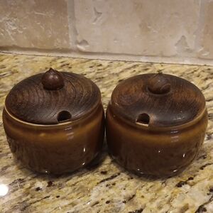 Brown Ceramic Acorn Sugar Bowls with Lids.